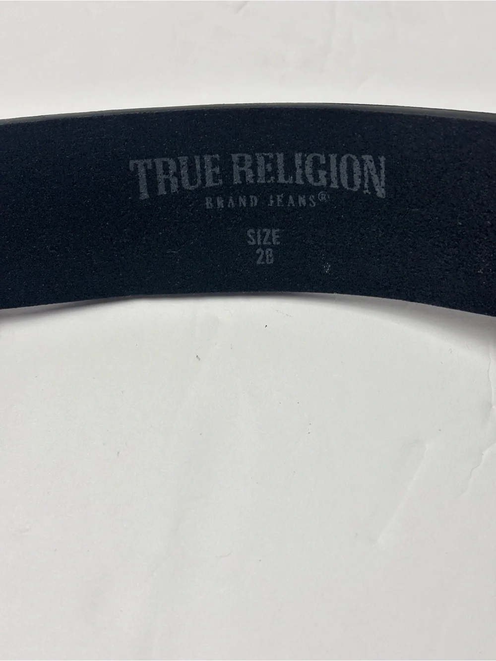 True Religion Black Leather Belt with Gold-Trim Signature Buckle